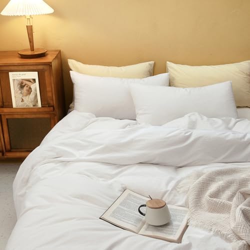 FOSSA Duvet Cover Set 100% Washed Cotton Linen Feel Super Queen