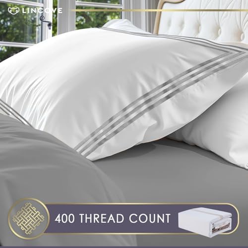 Lincove 100% Cotton Duvet Cover Queen Size - 400 Thread Count Soft