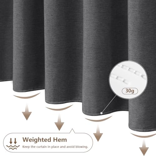 Seenus Rustic Country Linen Look Shower Curtain Charcoal Grey