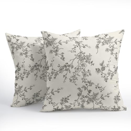 Floral Pillow Covers 20x20 Inch Black and Cream Outdoor Decorative