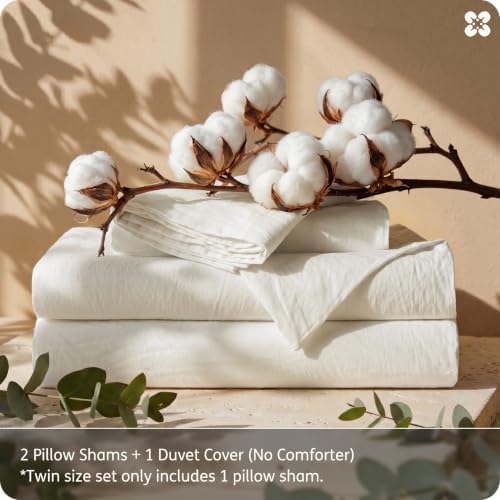 Bedsure PureWoven 100% Washed Cotton Duvet Cover Set, Twin Size, 2-PC