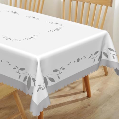 60x120inches White Grey Rectangle Tablecloth Minimalism Grey Leaves