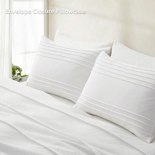 Oli Anderson 3PCS Pleated Duvet Cover Set, White, Queen
