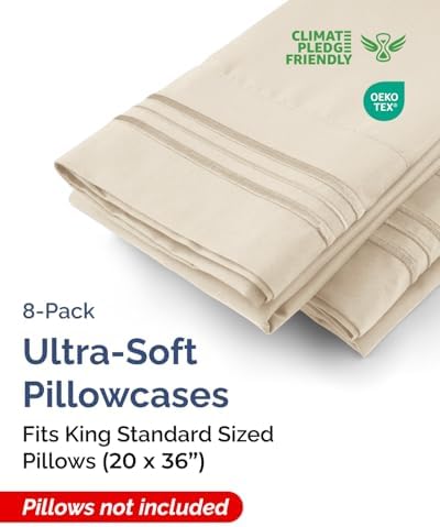 King Standard Pillow Cases Set of 8 - Ultra Soft Pillowcase Covers
