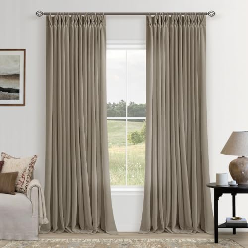 Taupe Pinch Pleated Semi Sheer Linen Curtain 96 Inch Long for Living