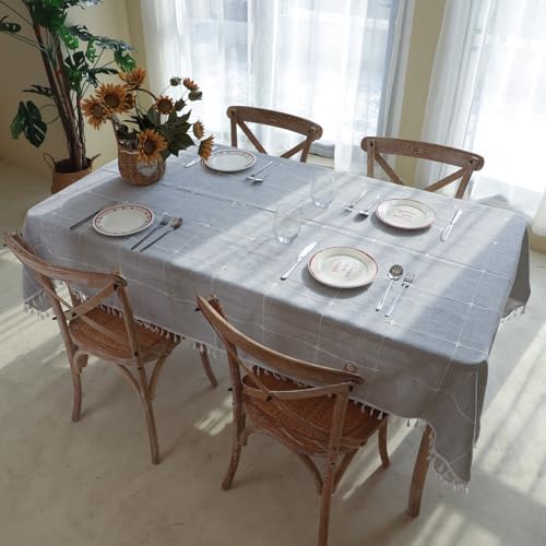Winknowl Rustic Tablecloth, Cotton Linen Fabric Wrinkle Free Table