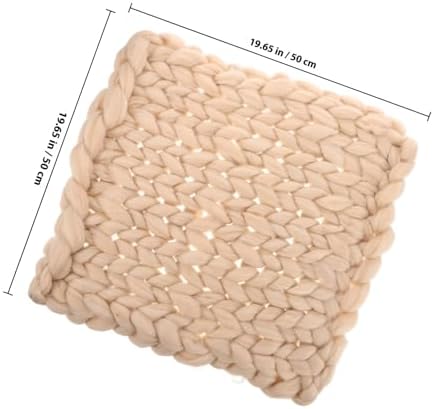 Handmade Knitted Chunky Throw Blanket Beige 50x50cm Woolen Yarn Xmas