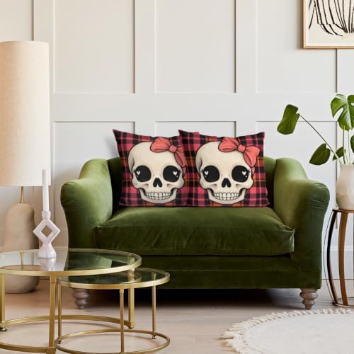 Plaid Accent Pillow Covers 22x22 Inch Set of 2 Linen for Halloween
