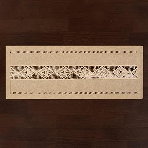 Grelucgo Home Country Farmhouse Rustic Beige Hemstitched Table Runner