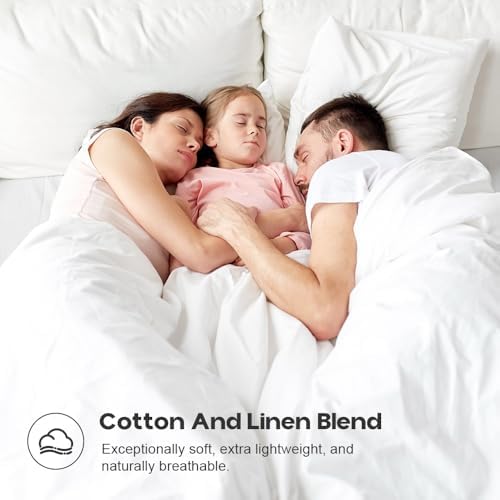 Simple&Opulence French Linen Duvet Cover Set with Stripe 104”x92”, 3
