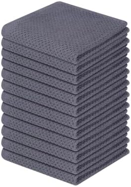 Textured Cotton Kitchen Towels – 12-Pack (12x12 in, Charcoal Gray)