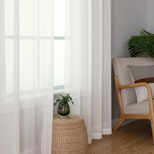 Aiyufeng 108 Inch Ivory Sheer Window Curtains for Farmhouse, Rod