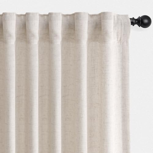 SMABU Linen Curtains 84 Inch Long for Living Room Hook Belt Natural