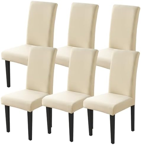 Dining Chair Covers Set of 6, Stretch Spandex Chair Slipcover, Beige