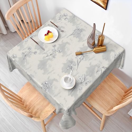 Vintage Gray Floral Tablecloth Square 70 Inch Cottage Grunge Retro