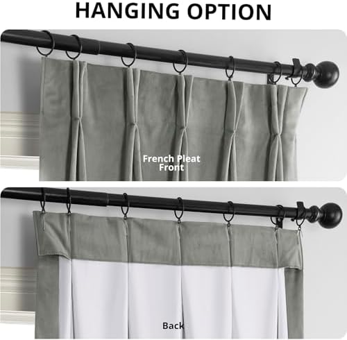 Plush Velvet Pleated Blackout Curtains (1 Panel), 25W X 120L, Silver