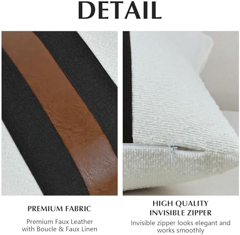 Boucle Patchwork Black Linen Throw Pillow Covers 18x18 Inch