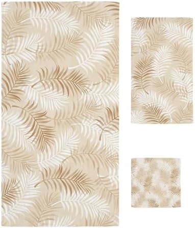 Bath Towels Set of 3 Cream Tropical Palm Leaves Bath Towel Hand Towel
