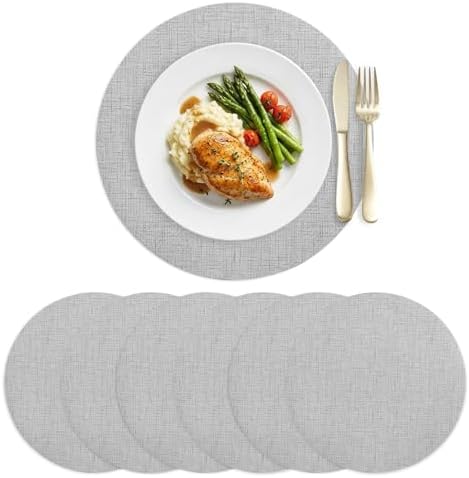 Minimalist Light Gray Faux Leather Placemats Set of 6, 15in