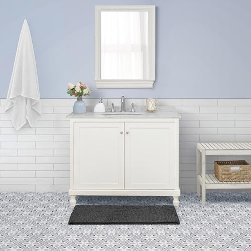 Laura Ashley Butter Chenille Bath Rug, Absorbent Shaggy Bathroom Mat