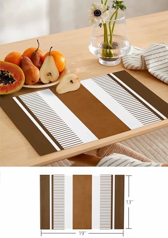 Brown Stripes Table Mats Set of 6 With Table Runner 90 Inches