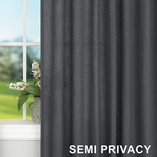 Dark Grey Linen Curtains 108 Inches Long for Living Room 2 Panels Back