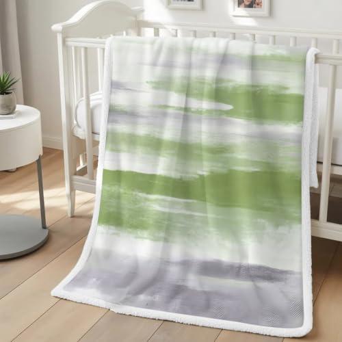 Fleece Sherpa Bed Blankets, Sage Green Gray Microfiber Plush Flannel