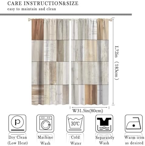 Rustic Wood Blackout Window Curtain Panels, Brown Plank Rod Pocket