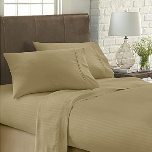 USA Full Sheet Set in Taupe Stripe 600 Thread-Count 100% Egyptian Long