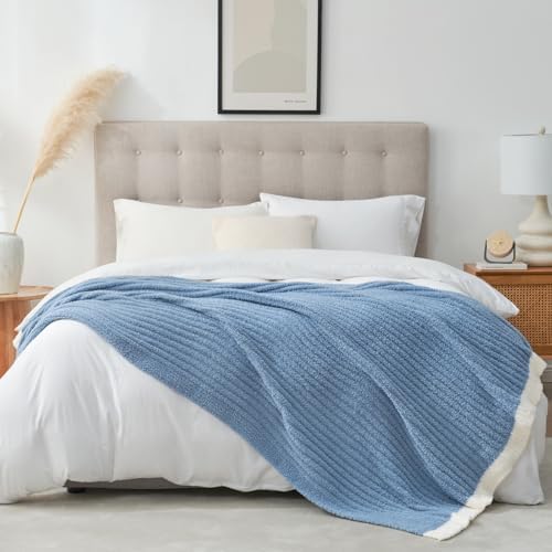 Snuggle Sac Fluffy Ribbed Blue Bedding Blanket Twin Size, Soft