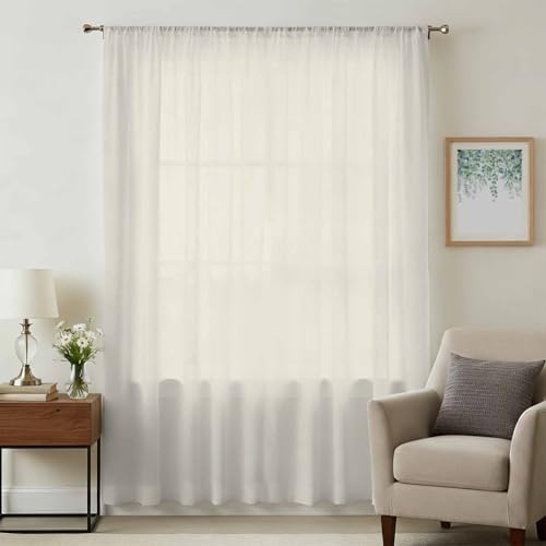 Cream Solid Color Sheer Curtains 108 Inch Length Aesthetics
