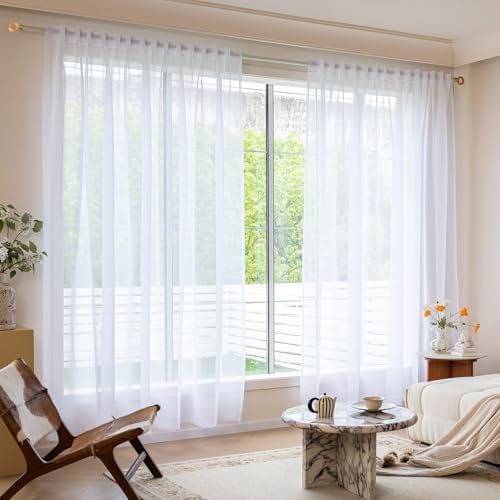 MYSTIC-HOME Sheer Curtains 84 Inches Long - 2 Panels White Sheer