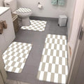 4pcs Checkered Bath Mat Set,Tan White Boho Cute Retro 60s 76s Abstract