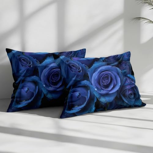 King Duvet Cover Set Romantic Flowers Blue Roses Bedding with