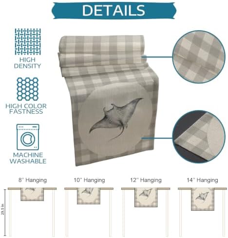 Sea Ray Table Runner and Placemats Set of 6 Beige Plaid Cotton Linen