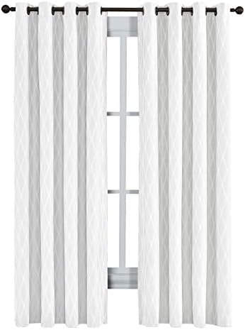 Victoria Blackout Curtains 54 x 63, Abstract Jacquard, 2 Panels, White