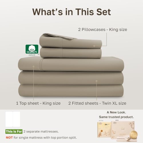California Design Den Soft 100% Cotton Split King Bed Sheets, 5 Pcs
