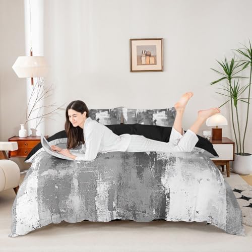 jejeloiu Grey Abstract Duvet Cover Queen Size Modern Art Bedding Set