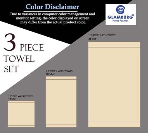 GLAMBURG Ultra Soft 3 Pack Cotton Towel Set, Contains a Bath Towel