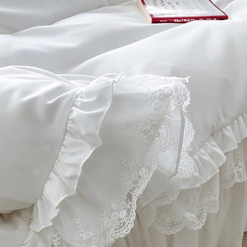 Ruffle Cotton Duvet Cover Set 4 Piece,Shabby Soft Bedding Set with