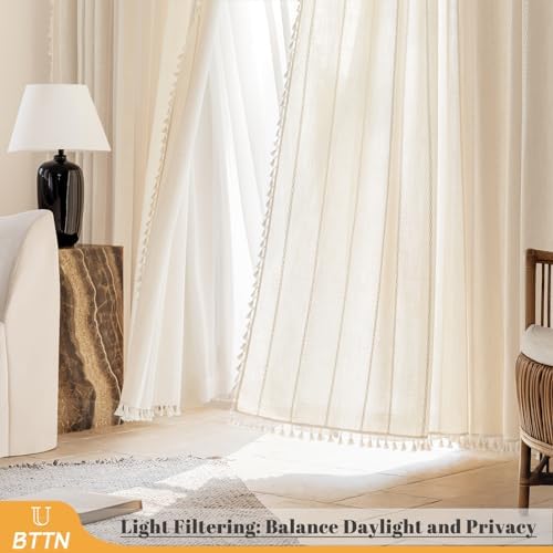 BTTN 52x72 Boho Striped Linen 2 Panel Window Curtain Drapes