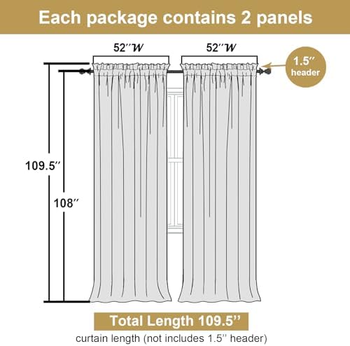 Lecloud Leia Ivory Sheer Curtains 108 Inches Long 2 Panels, Airy