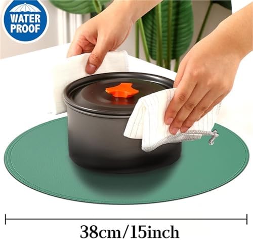 Faux Leather Placemats Set of 4, 15Inch Round Place Mats, Washable and