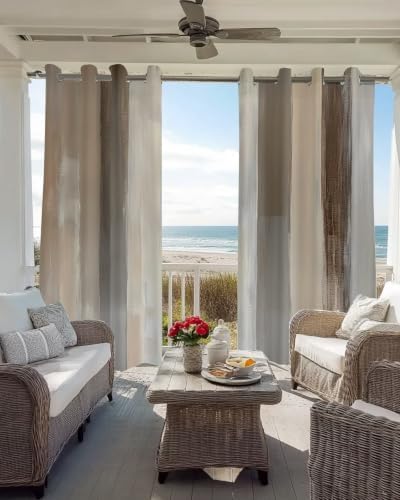 Brown Grey Blackout Curtains 63 Inches Long for Bedroom, Abstract