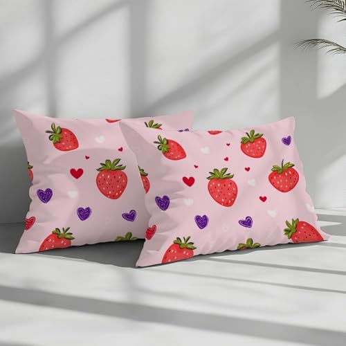 King Duvet Cover Set Fruit Strawberry Heart Pattern Bedding with