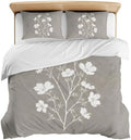 3 Pieces Bedding Set Queen Size, Gray Floral Blossom Soft Duvet Covers