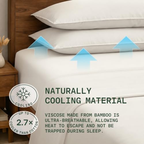 TRUE BAMBOO Sheets Set King Size - 21” Extra Deep Pocket - Light Beige