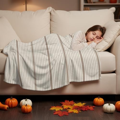 Beige Stripes Blanket Plush Cozy Fuzzy Throw Blanket for Couch/Travel