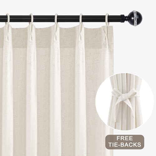Hiasan Linen Pinch Pleated Curtains, 52" W x 63" L, Cream Beige,2