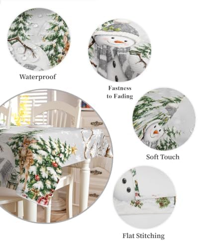 Merry Christmas Square Tablecloth Winter Smiling Snowman Christmas